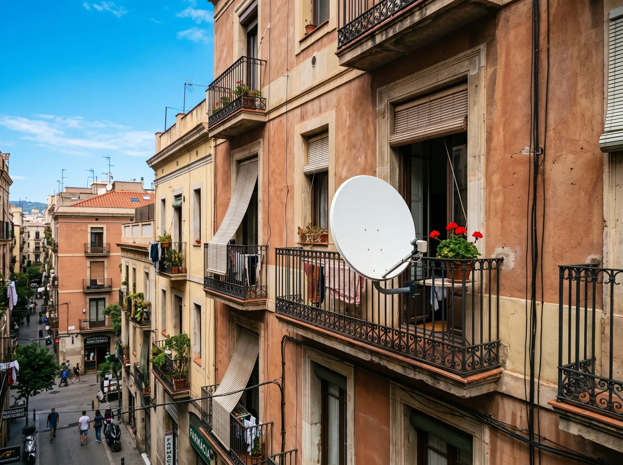 Instalación de una antena parabólica en un edificio de Rubí