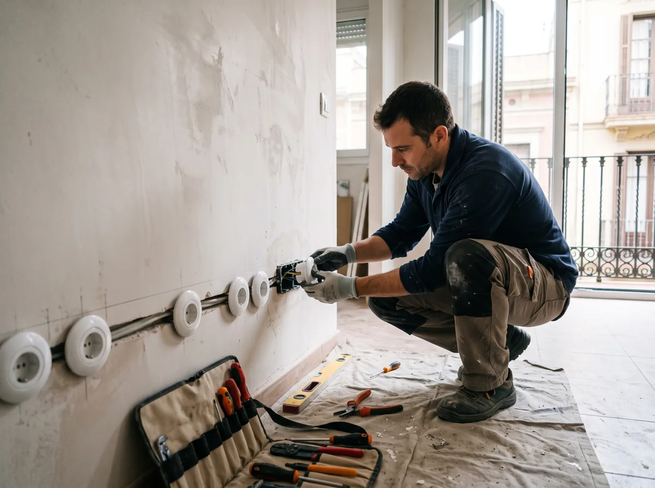 Instalación de puntos de luz y enchufes en una vivienda de Rubí