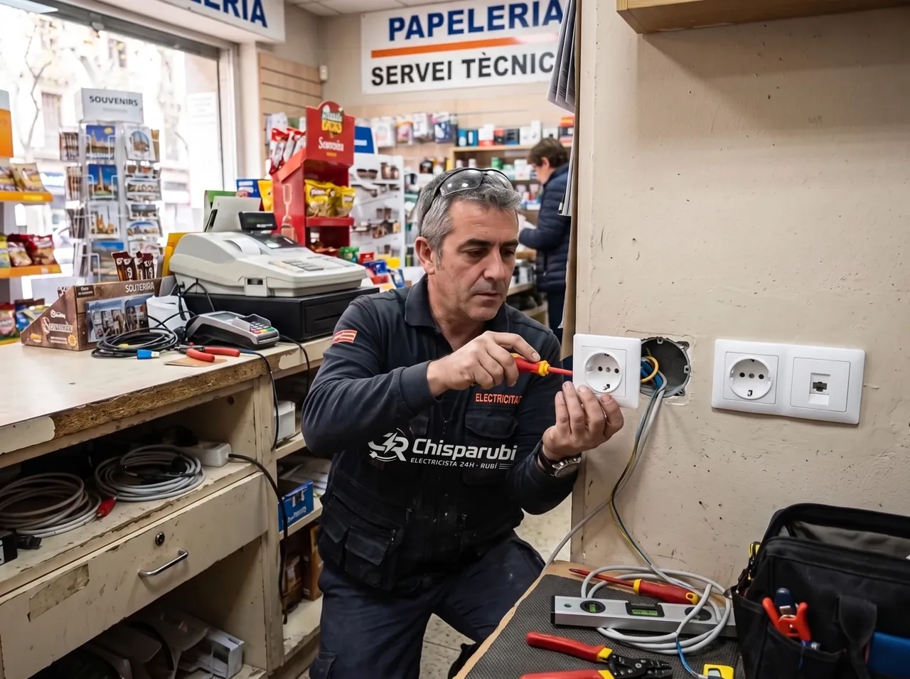 Instalación de tomas de fuerza y datos en un negocio de Rubí